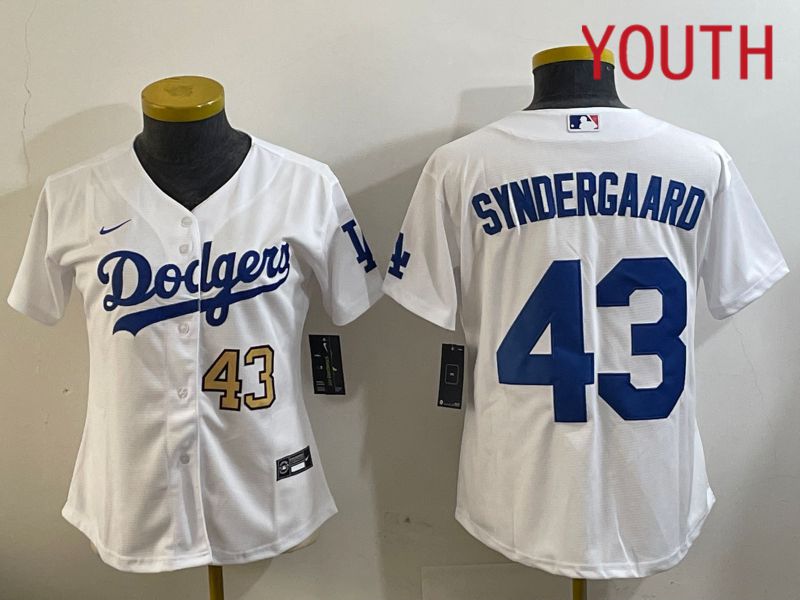 Youth Los Angeles Dodgers #43 Syndergaard White Game 2024 Nike MLB Jersey style 11203->youth mlb jersey->Youth Jersey